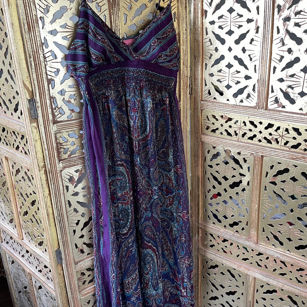 She's Cool Purple Paisley Maxi with Smocked Waist and Straps